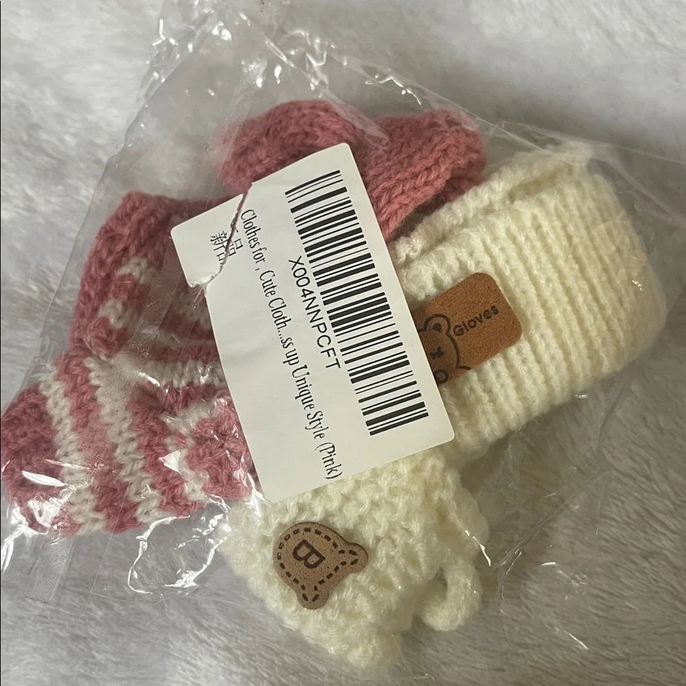 Pink and Cream Knitted Labubu 3 piece Set purse sweater hat nwt